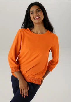Aniston Schlupfbluse Smokbündchen und Blumenmuster orange