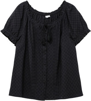 Sheego Bluse Lochstickerei und Carmen-Ausschnitt schwarz