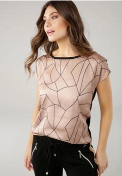 Laura Scott Shirtbluse aus glänzendem Satin braun camelfarben-schwarz