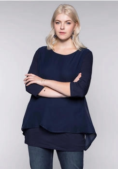Sheego Blusenshirt A-Linie Zipfelsaum marine