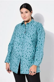 Studio Untold Longbluse Hemdbluse Boxy Shape Sprenkel-Print hellpetrol