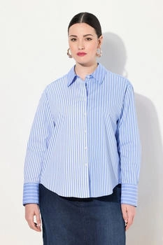 Ulla Popken Hemdbluse Streifenmix Oversized Hemdkragen Langarm