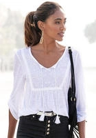 Buffalo Strandshirt mit Stickerei und Quasten, Tunika, 3/4-Arm, Blusenshirt