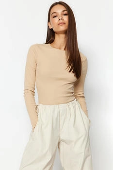 Trendyol Gerade Lange Ärmel Schlank Die Bluse beige