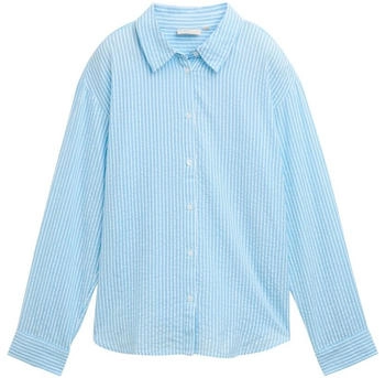 Tom Tailor Denim Loose Fit Seersucker Hemdbluse mit Streifenmuster vertical blue white stripe (1046624_37811)