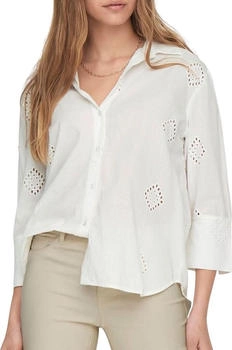 Jacqueline de Yong Blusenshirt Lochstickerei und längerer Rückenpartie JDYTALLIE LONG SHIRT WVN NOOS weiß