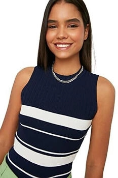Trendyol Strickbluse Rundhalsausschnitt marineblau