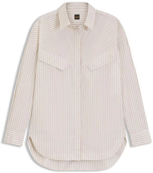 Hugo Boss Oversized Bluse aus gestreifter Baumwolle - Style C_Bostaffa_1 50543554 Hellbeige
