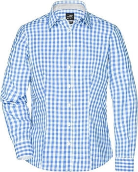 James & Nicholson Karo Bluse 'JN616' glacier-blau weiß