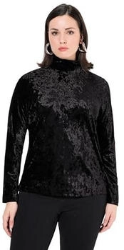 Ulla Popken Samtshirt Stehkragen slim Langarm schwarz