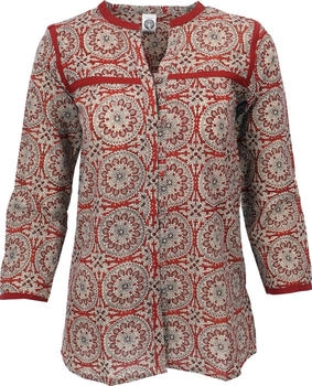 Guru-Shop Longbluse Bohobluse luftige Baumwollbluse rostrot beige