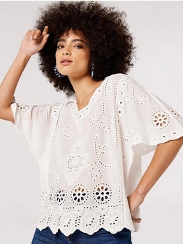 Apricot Klassische Bluse Embroidered Cotton Top Stickereien