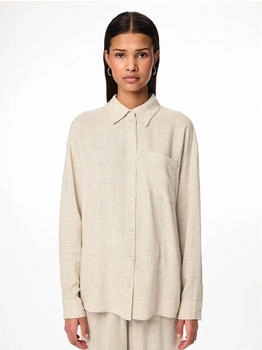 Pieces Hemdbluse 'PCPIA LS LOOSE SHIRT WVN NOOS' beige melange