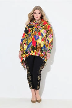 Mia Moda Longbluse Bluse A-Linie Alloverdruck Zierfalten