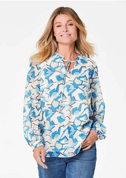 GOLDNER Chiffonbluse blau gemustert