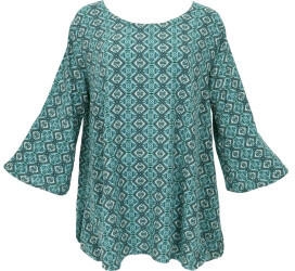Guru-Shop Tunika Trompetenärmel blau