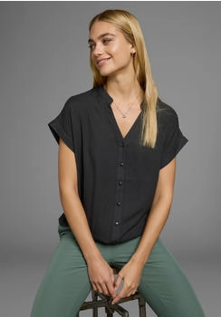 Boysen's Hemdbluse im Oversized-Style Ballonsaum schwarz