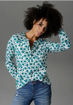 Aniston Casual Schlupfbluse krempelbaren Ärmeln grün-weiß