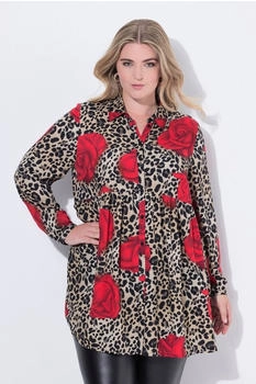 Mia Moda Hemdbluse A-Linie Leo- Rosen-Muster Langarm