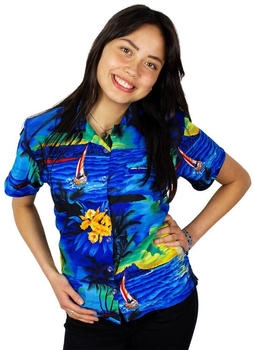 King Kameha Bluse 'Surf' blau schwarz