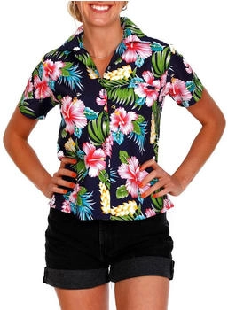 King Kameha Bluse 'Hibiscus NEW' schwarz