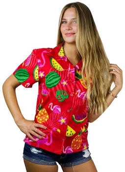 King Kameha Funky Hawaii-Bluse flamingo melon