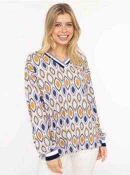 Zwillingsherz Blusenshirt 'Ornament' langärmlig blau schwarz