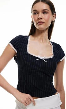 Koton Bluse Ss marineblau gestreift