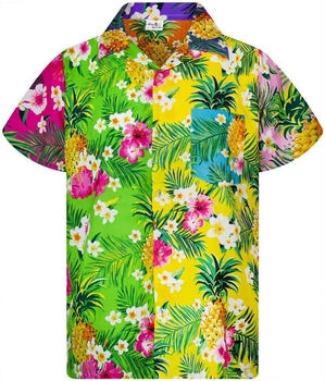 King Kameha funky hawaii-bluse-hemd pineapple-flowers blau schwarz grün