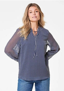 GOLDNER Chiffonbluse marine weiß gemustert