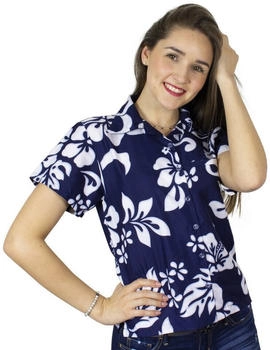 King Kameha Bluse 'Hibiscus' navy