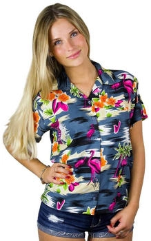 King Kameha Funky Hawaii-Bluse-Hemd Flamingos schwarz