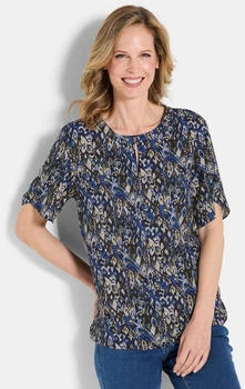 GOLDNER Elegantes Halbarm Blusenshirt Druck Viskosebluse Rundhalsausschnitt Schlitz und lange Ärmel