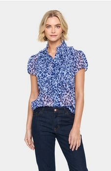 Saint Tropez Rüschenbluse 'LiljaSZ Crinkle SS Shirt' blau leopard