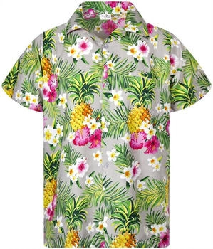 King Kameha Bluse 'Pineapple Flowers' grau