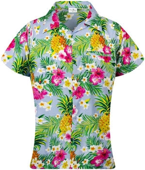 King Kameha Funky Hawaii-Bluse-Hemd Pineapple-Flowers hell-blau