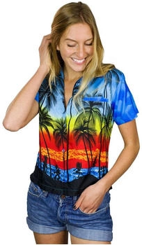 King Kameha Beach Kurzarm Hawaii-Bluse (W-Beach-Blue) blau