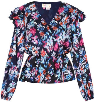 IZIA Blusenshirt in Wickeloptik mit Puffärmeln navy/hellblau/dunkelorange/pink