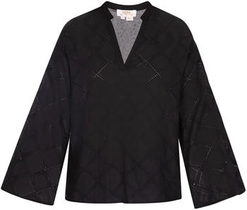 Usha Festival Slip-on Bluse mit Fransenabschluss schwarz