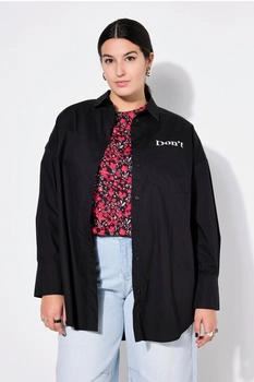 Studio Untold Denim Hemdbluse Oversized Herz-Stickerei schwarz