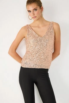 No Matter What V-Ausschnitt Bluse mit Pailletten rosa