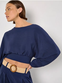 Apricot Crop-Top mit Ballonärmeln navy