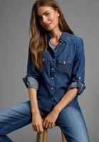 Arizona Jeansbluse "mit Druckkn&ouml;pfen in Perlmuttoptik" und Krempel&auml;rmeln