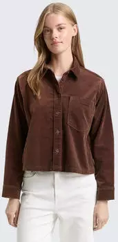 Tom Tailor Denim Boxy Fit Hemdbluse aus Samt soft chocolate brown