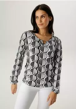 Aniston Langarmshirt mit Cut-out und Grafikdruck grün/weiß
