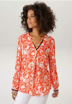 Aniston Schlupfbluse mit grafischem Blumendruck (92286161) dunkelorange/weiß