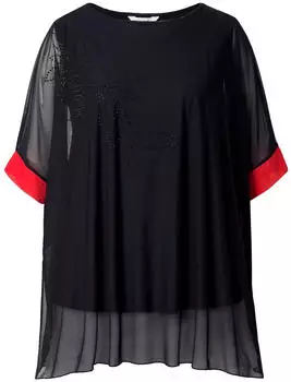 Mia Moda Mesh Bluse oversized mit Ziersteinchen (843108) schwarz