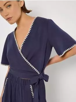 Apricot Boho Blusenshirt mit Raffungen navy