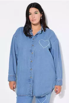 Studio Untold Jeanshemd oversized Heart-Stickerei blue denim
