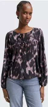 Tom Tailor Denim Loose Fit Bluse mit Schleifen-Details black brown abstract print